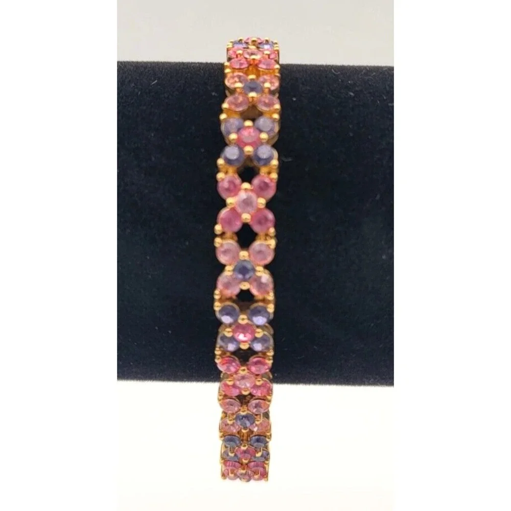 JOAN RIVERS PINK PURPLE RHINESTONE TENNIS BRACELET GOLD TONE SIGNED VINTAGE